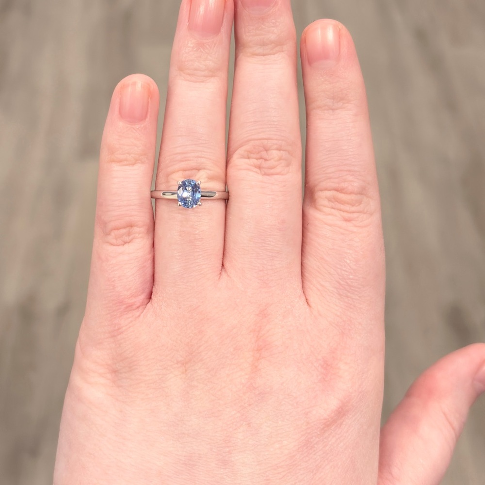 14K Natural Ice Blue Sapphire Ring, Oval Solitaire, High Setting, Engagement 7.5 - Picture 14 of 17